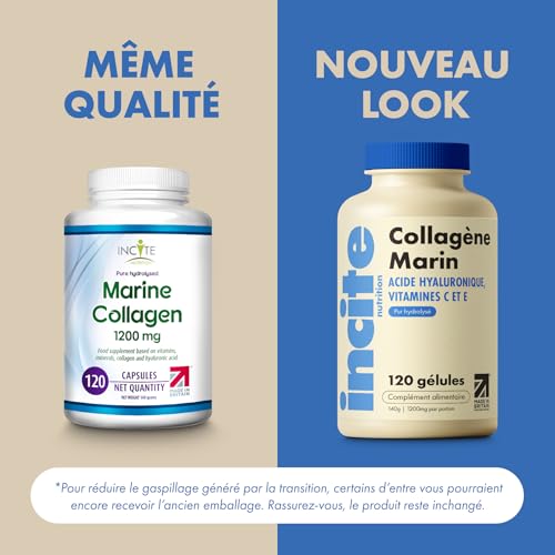 Collagène marin Incite Nutrition - Capsules résistantes pour femme/homme | Enrichi en vitamines C, E, B12, cuivre, zinc 