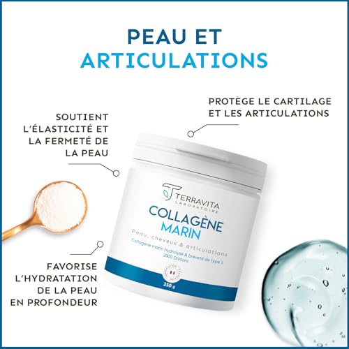 Collagène marin breveté en poudre Terravita | Peptides de collagène purs type 1 | Articulations souples, peau lisse et h