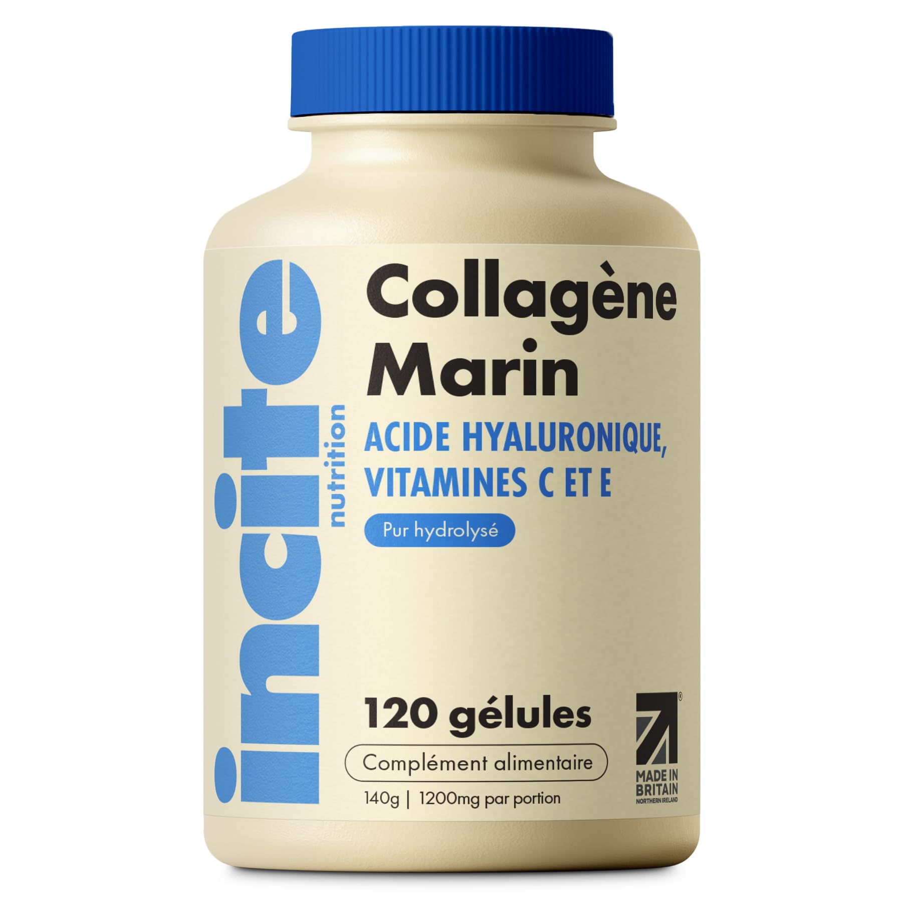 Collagène marin Incite Nutrition - Capsules résistantes pour femme/homme | Enrichi en vitamines C, E, B12, cuivre, zinc 