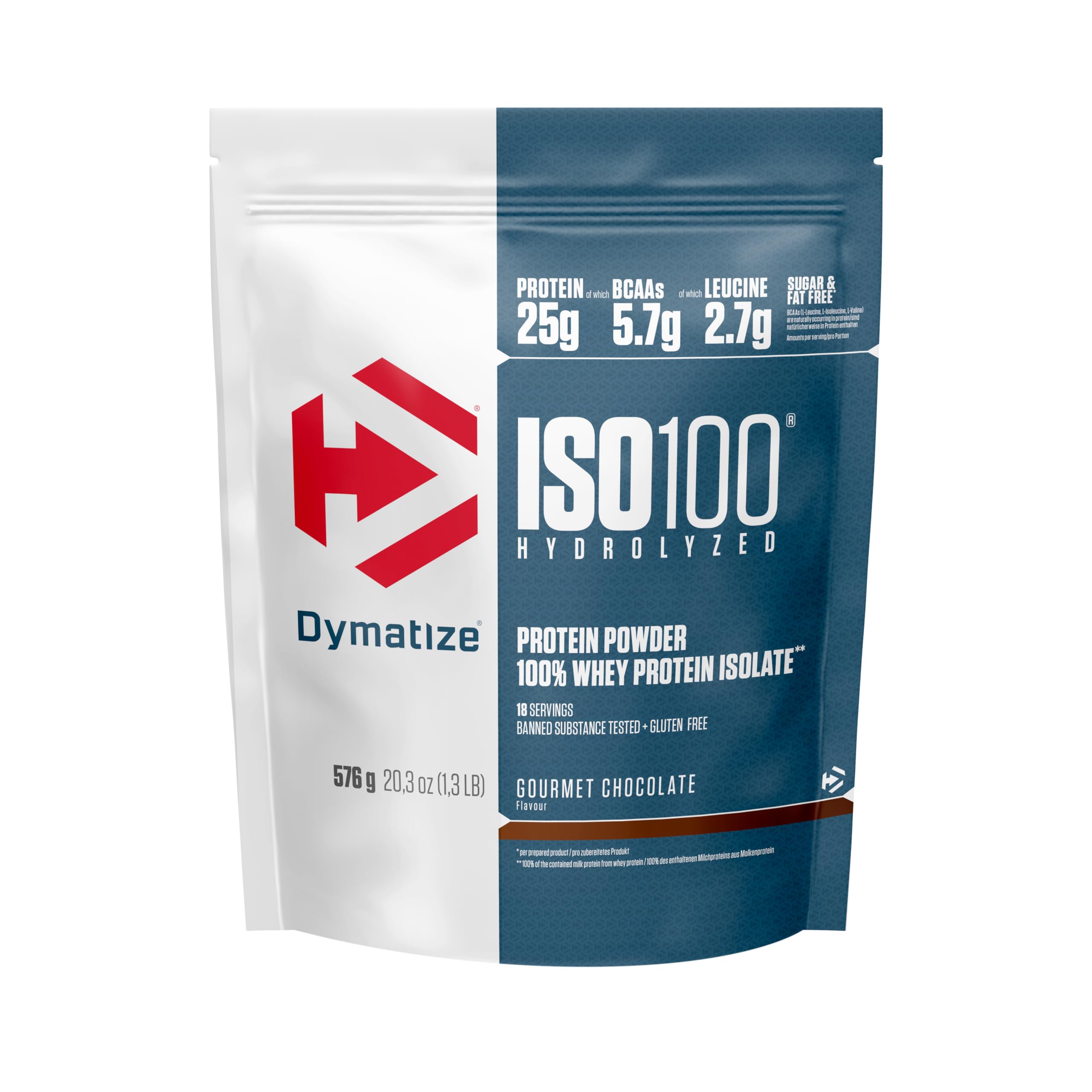 Dymatize ISO 100 Protéine de lactosérum hydrolysée Gourmande au Chocolat 576g Absorption Rapide pour Sportifs Post-Entra